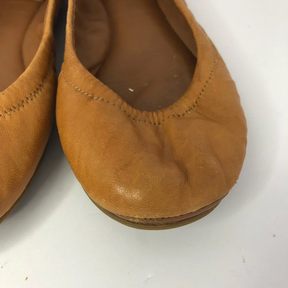 Tory Burch Eddie Tan Leather Ballet Flats Shoes Women’s Size 6.5 flaws